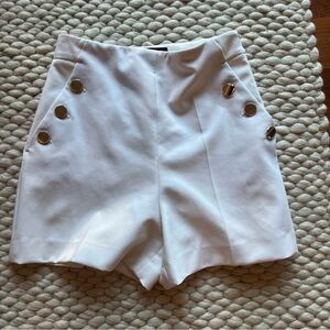 Zara High Waist White and Gold Shorts